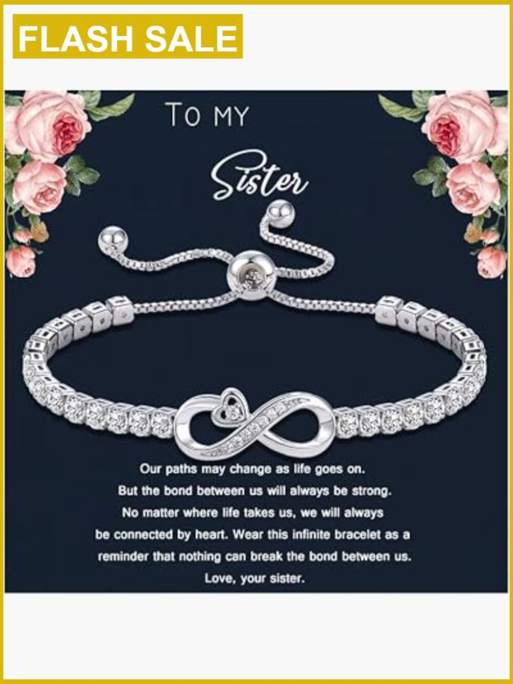 Adjustable Tennis Bracelet for Women Teen Girl Gift Idea Sister Best Friend
